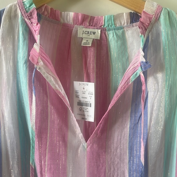NWT J. Crew  Factory Ruffle Shimmer Beach Tiered Sheer Dress Pastel Stripe Sz S - Picture 3 of 9